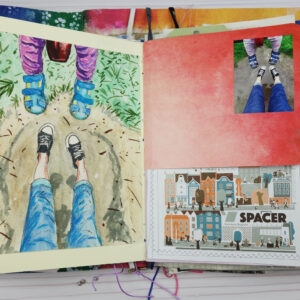 Obrazek namalowany akwarelami i zdjęcie, rozkładówka z junk journala.