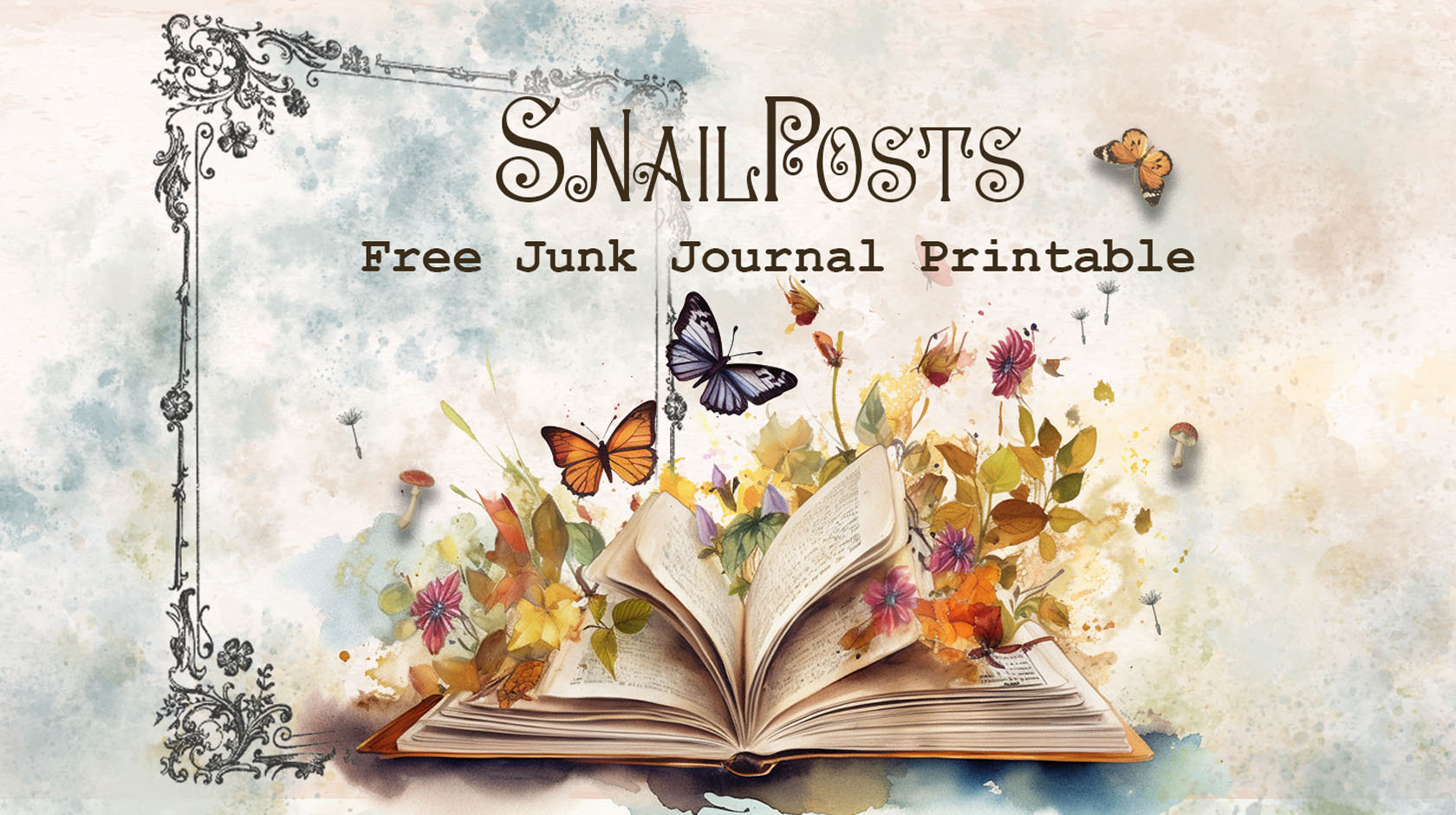 open journal with flowers and buterflies